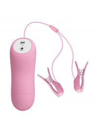 Нежно-розовые зажимы на соски с вибрацией и электростимуляцией - Baile - купить с доставкой во Владикавказе
