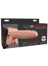 Телесный перезаряжаемый вибрострапон 7  Hollow Rechargeable Strap-on with Balls - 20,3 см. - Pipedream - купить с доставкой во Владикавказе