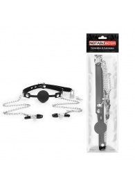 Черный кляп-шарик с зажимами на соски на металлической цепочке - Notabu - купить с доставкой во Владикавказе