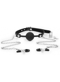 Черный кляп-шарик с зажимами на соски на металлической цепочке - Notabu - купить с доставкой во Владикавказе