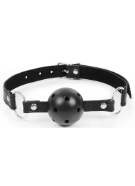 Черный кляп-шарик на регулируемом ремешке с кольцами - Notabu - купить с доставкой во Владикавказе