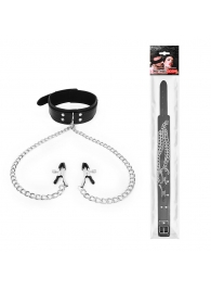 Черный ошейник с зажимами на соски на цепочке - Notabu - купить с доставкой во Владикавказе