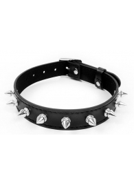 Черный ошейник с серебристыми шипами - Notabu - купить с доставкой во Владикавказе