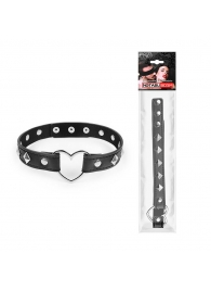 Черный ошейник с серебристыми ромбиками и сердечком - Notabu - купить с доставкой во Владикавказе