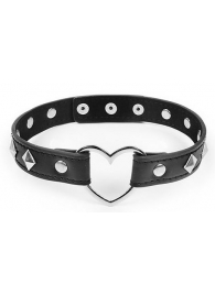 Черный ошейник с серебристыми ромбиками и сердечком - Notabu - купить с доставкой во Владикавказе