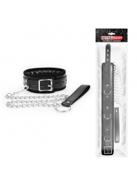 Черный ошейник на металлическом поводке с ручкой-петлей - Notabu - купить с доставкой во Владикавказе