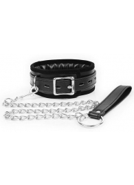 Черный ошейник на металлическом поводке с ручкой-петлей - Notabu - купить с доставкой во Владикавказе