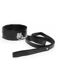 Черный ошейник на поводке с ручкой-петлей - Notabu - купить с доставкой во Владикавказе