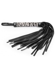 Черная многохвостовая плеть с круглой ручкой-зеброй - 39 см. - Notabu - купить с доставкой во Владикавказе