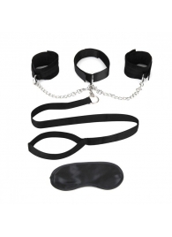 Чёрный ошейник с наручниками и поводком Collar Cuffs   Leash Set - Lux Fetish - купить с доставкой во Владикавказе