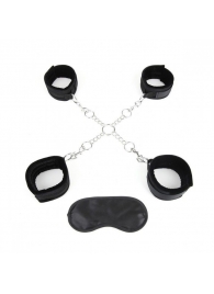 Комплект из 4 чёрных манжет и крестообразного соединителя - Lux Fetish - купить с доставкой во Владикавказе