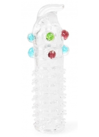 Закрытая прозрачная насадка на пенис с выпуклостями и отростком - 12 см. - Erowoman-Eroman - во Владикавказе купить с доставкой