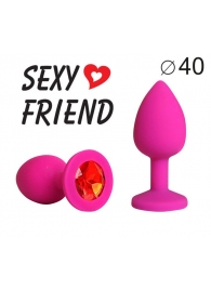 Ярко-розовая анальная пробка с красным кристаллом - 9,5 см. - 1137 - купить с доставкой во Владикавказе