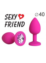 Ярко-розовая анальная пробка с сиреневым кристаллом - 9,5 см. - 1137 - купить с доставкой во Владикавказе