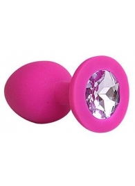 Ярко-розовая анальная пробка с сиреневым кристаллом - 9,5 см. - 1137 - купить с доставкой во Владикавказе