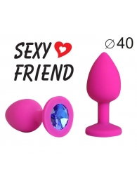 Ярко-розовая анальная пробка с синим кристаллом - 9,5 см. - 1137 - купить с доставкой во Владикавказе