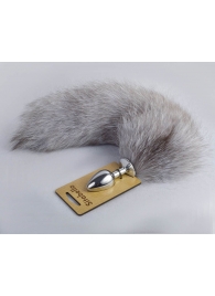 Серебристая анальная пробка с натуральным хвостиком - Sitabella - купить с доставкой во Владикавказе