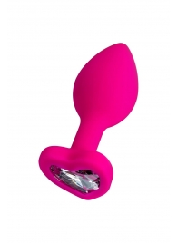 Розовая анальная втулка Diamond Heart с прозрачным кристаллом - 7 см. - ToyFa - купить с доставкой во Владикавказе