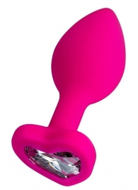 Розовая анальная втулка Diamond Heart с прозрачным кристаллом - 8 см. - ToyFa - купить с доставкой во Владикавказе