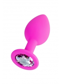 Розовая анальная втулка Brilliant с прозрачным кристаллом - 7 см. - ToyFa - купить с доставкой во Владикавказе