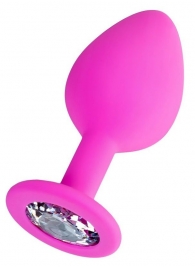 Розовая анальная втулка Brilliant с прозрачным кристаллом - 8 см. - ToyFa - купить с доставкой во Владикавказе