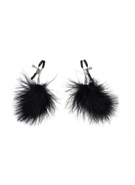 Зажимы на соски с черным пухом Euphoric - Lola Games - купить с доставкой во Владикавказе