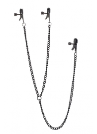 Черные зажимы на соски и клитор на цепочке DELUXE NIPPLE   CLIT CLAMPS - Dream Toys - купить с доставкой во Владикавказе