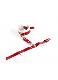 Бело-красные оковы из натуральной кожи - БДСМ Арсенал - купить с доставкой во Владикавказе