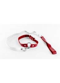 Бело-красный чокер из натуральной кожи с поводком - БДСМ Арсенал - купить с доставкой во Владикавказе
