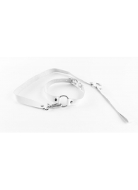 Белый чокер из натуральной кожи с поводком - БДСМ Арсенал - купить с доставкой во Владикавказе