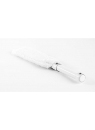 Белая двустороння шлепалка из натуральной кожи и меха - 35 см. - БДСМ Арсенал - купить с доставкой во Владикавказе