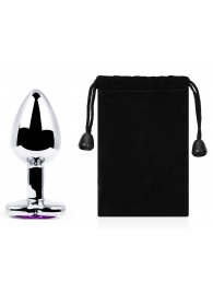 Серебристая анальная пробка с фиолетовым кристаллом-сердечком - 8 см. - Anal Jewelry Plug - купить с доставкой во Владикавказе