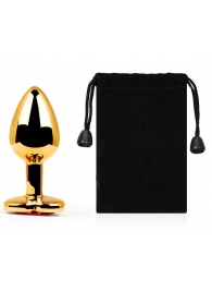 Золотистая анальная пробка с красным стразом-сердечком - 8 см. - Anal Jewelry Plug - купить с доставкой во Владикавказе