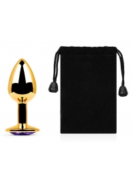 Золотистая анальная пробка с фиолетовым стразом - 7,2 см. - Anal Jewelry Plug - купить с доставкой во Владикавказе