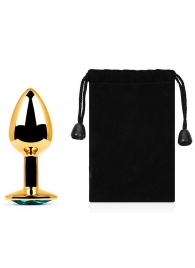 Золотистая анальная пробка с голубым стразом - 7,2 см. - Anal Jewelry Plug - купить с доставкой во Владикавказе