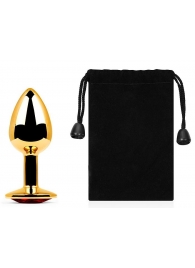 Золотистая анальная пробка с красным стразом - 7,2 см. - Anal Jewelry Plug - купить с доставкой во Владикавказе