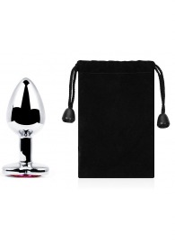 Серебристая анальная пробка с розовым кристаллом-сердечком - 7 см. - Anal Jewelry Plug - купить с доставкой во Владикавказе