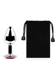 Серебристая анальная пробка с красным стразом - 7,2 см. - Anal Jewelry Plug - купить с доставкой во Владикавказе