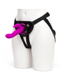 Лиловый страпон Rechargeable Vibrating Strap-On Harness Set - 17,6 см. - Happy Rabbit - купить с доставкой во Владикавказе