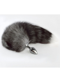 Серебристая анальная пробка с серым хвостиком - Sitabella - купить с доставкой во Владикавказе