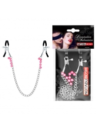 Оригинальные зажимы на соски с розовыми бусинками и цепочкой - Notabu - купить с доставкой во Владикавказе