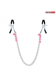 Оригинальные зажимы на соски с розовыми бусинками и цепочкой - Notabu - купить с доставкой во Владикавказе