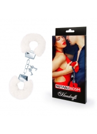 Белые меховые наручники на сцепке с ключиками - Notabu - купить с доставкой во Владикавказе