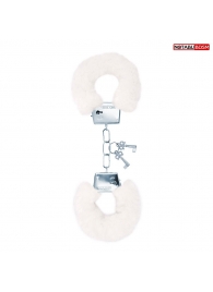 Белые меховые наручники на сцепке с ключиками - Notabu - купить с доставкой во Владикавказе