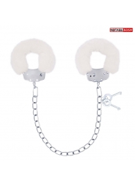 Белые меховые оковы на сцепке с ключиками - Notabu - купить с доставкой во Владикавказе