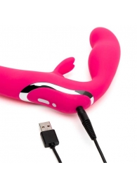 Ярко-розовый безремневой страпон Rechargeable Vibrating Strapless Strap-On - Happy Rabbit - купить с доставкой во Владикавказе