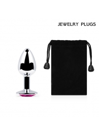 Серебристая анальная пробка с малиновым кристаллом - 7,2 см. - Anal Jewelry Plug - купить с доставкой во Владикавказе