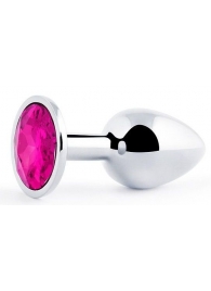 Серебристая анальная пробка с малиновым кристаллом - 7,2 см. - Anal Jewelry Plug - купить с доставкой во Владикавказе