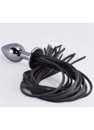 Серебристая анальная пробка с черной плетью - Sitabella - купить с доставкой во Владикавказе