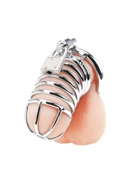 Металлическая клетка Deluxe Сhastity Сage с замком - BlueLine - купить с доставкой во Владикавказе